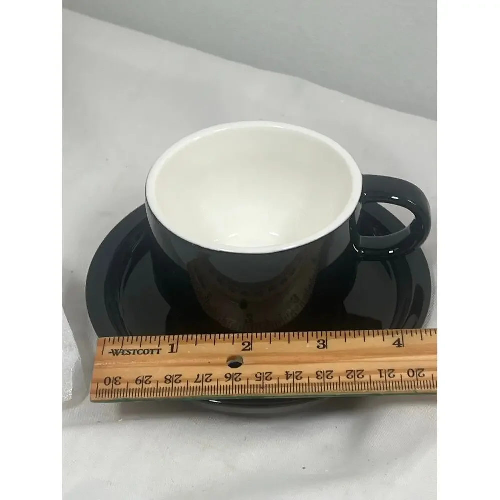 SweeJar 4 oz Espresso Cup & Saucer Set Stackable Porcelain Metal Stand Black